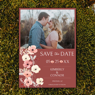 Save The Date Photo florale de Boho moderne   Terracotta