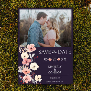 Save The Date Photo florale de Boho moderne Violet