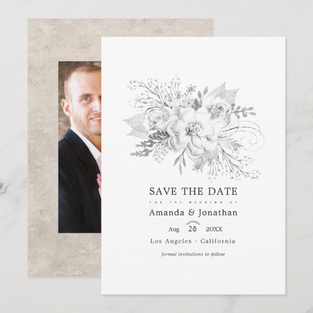 Save The Date Photo Florale Mariage blanche (Devant / Derrière)