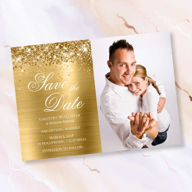 Save The Date Photo Glittery Gold Foil (Créateur téléchargé)
