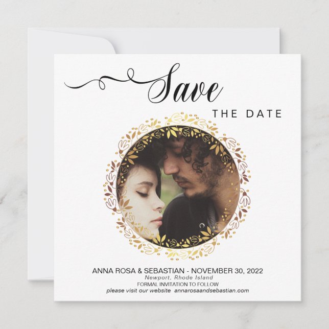 Save The Date *~* PHOTO Gold Wreath Wedding Enregistrer La Date (Devant)