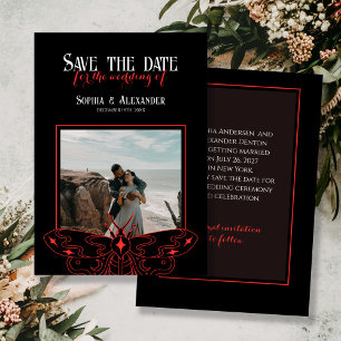 Save The Date Photo gothique Moody Mariage noir et rouge