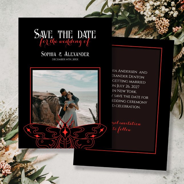 Save The Date Photo gothique Moody Mariage noir et rouge (Créateur téléchargé)
