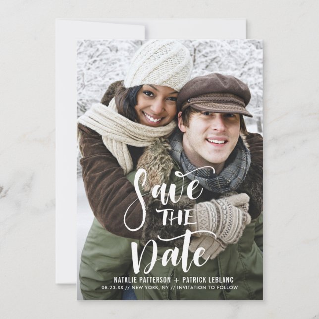 Save The Date Photo manuscrite blanche Enregistrer la date (Devant)