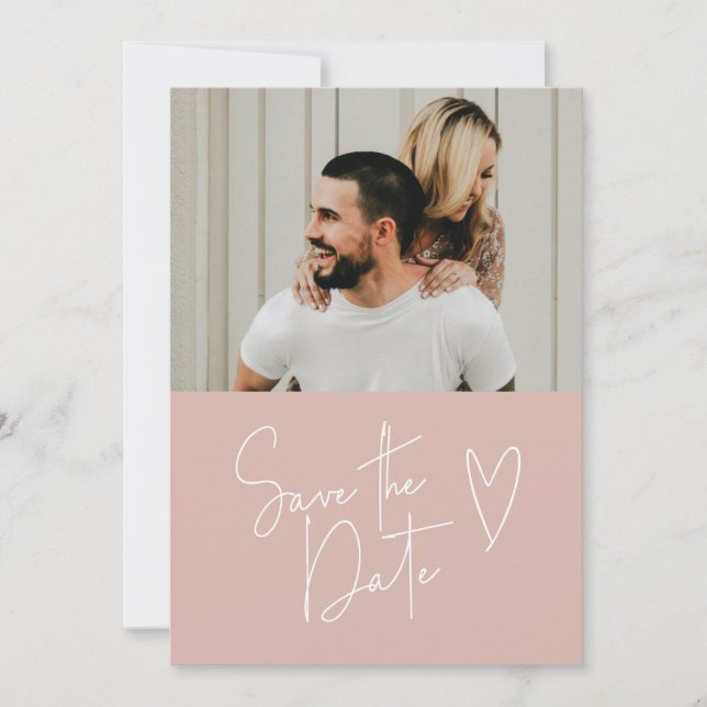 Save The Date Photo manuscrite moderne Dusty rose Enregistrer la (Devant)