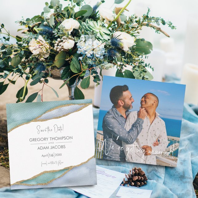Save The Date Photo Mariage de l'aquarelle Seaglass or Accent (Créateur téléchargé)
