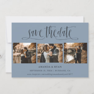 Save The Date Photo Mariage Dusty Blue Moderne Enregistrer La Da