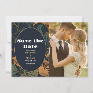 Save The Date Photo Mariage Élégant Art Nouveau Floral
