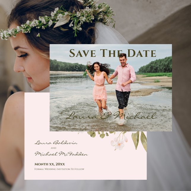 Save The Date Photo Mariage Enregistrer La Date Boho Blush Rose (Créateur téléchargé)