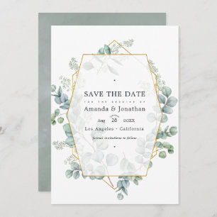 Save The Date Photo Mariage géométrique Silver Sage Eucalyptus