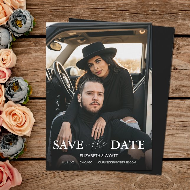 Save The Date Photo Mariage moderne en noir et blanc (Créateur téléchargé)