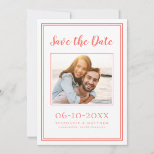 Save The Date Photo Mariage moderne Simple Fiançailles Coral Bla