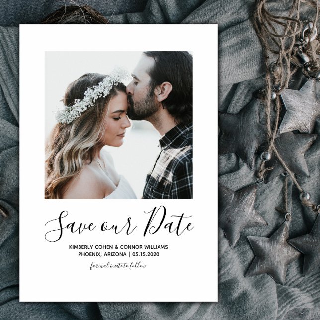 Save The Date Photo minimaliste Enregistrer la date | Blanc (White Minimalist Photo Save the Date)