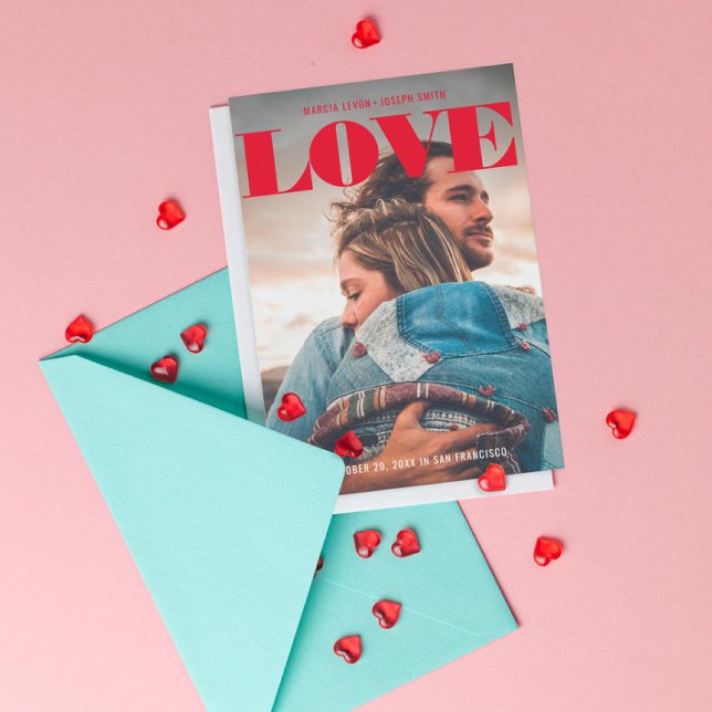 Save The Date Photo minimaliste Gras Rouge AMOUR (Créateur téléchargé)