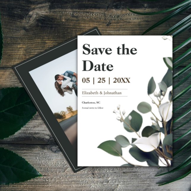 Save The Date Photo moderne Eucalyptus (Modern Eucalyptus Photo Save the Date)