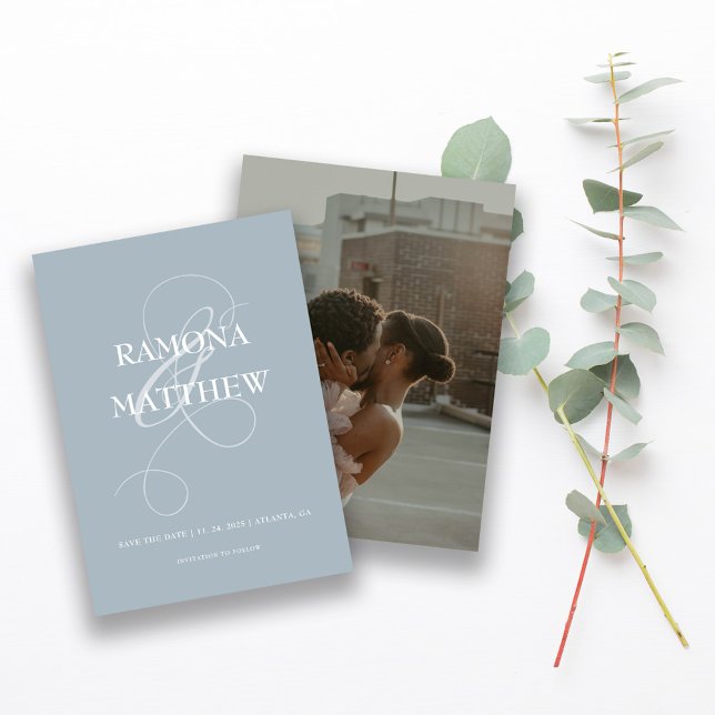 Save The Date Photo moderne Poudre bleu Ampersand (Créateur téléchargé)