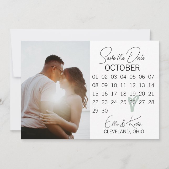 Save The Date Photo Moderne Sage Green Heart Photo Enregistrer L (Devant)