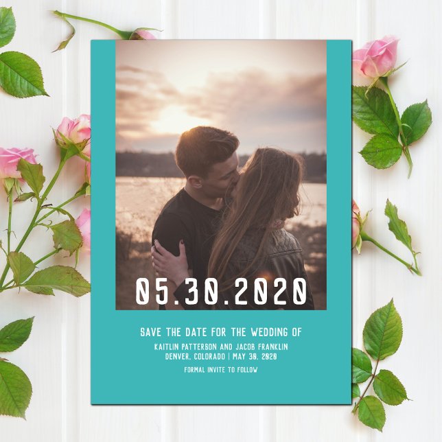 Save The Date Photo moderne simple Enregistrer la date | TURQUOI (Simple Modern Photo Save the Date - Teal)
