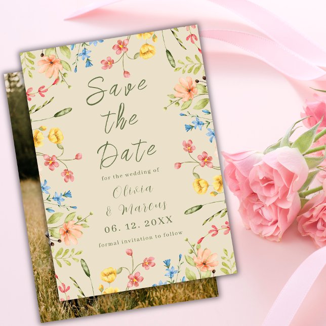 Save The Date Photo moderne Simple Fleur sauvage Beige (Créateur téléchargé)