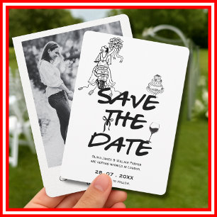 Save The Date Photo noir et blanc fantaisiste dessiné à la main