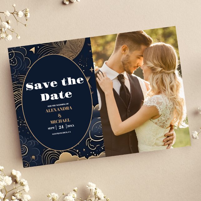 Save The Date Photo Nuit Bleue Or Mariage Céleste (Créateur téléchargé)