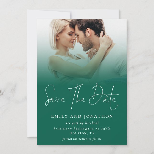 Save The Date Photo Overlay QR Emerald Green Script Mariage (Devant)