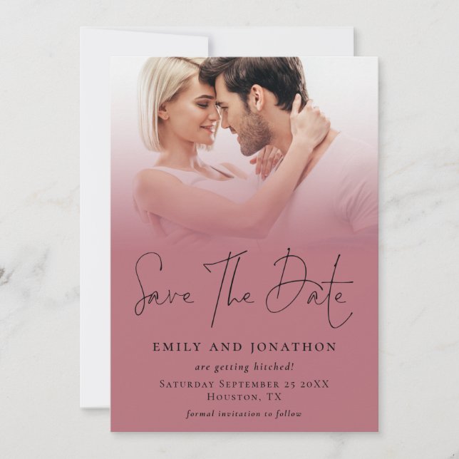 Save The Date Photo Overlay QR Rose Gold Black Script Mariage (Devant)
