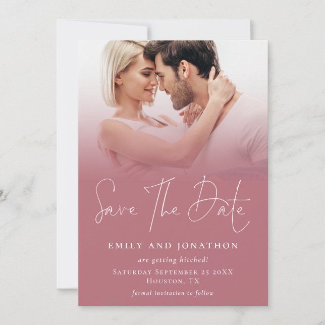 Save The Date Photo Overlay QR Rose Gold White Script Mariage (Devant)