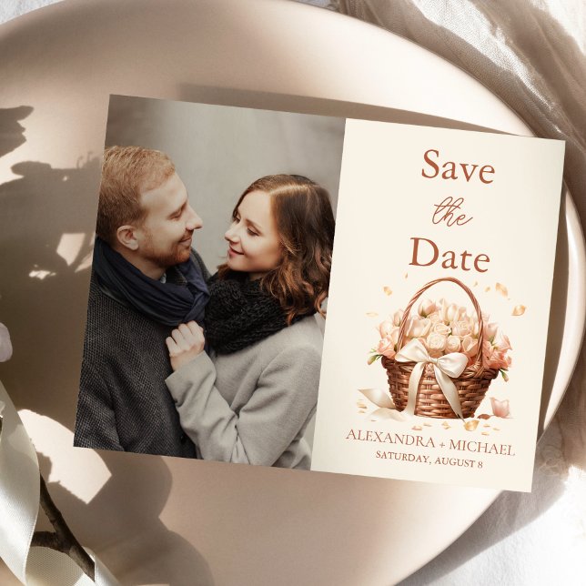 Save The Date Photo Pastel Soft Blush Peach Floral Mariage (Créateur téléchargé)