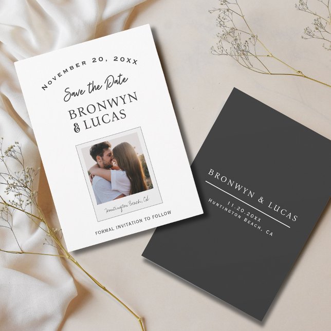 Save The Date Photo Polaroïd Noir et Blanc Rustique Moderne (Rustic Modern Black and White Polaroid Photo Save The Date
)