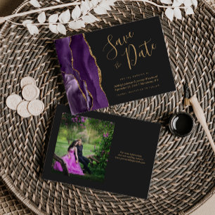 Save The Date Photo Purple Gold Agate Dark Wedding Enregistrer l