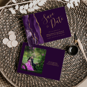 Save The Date Photo Purple Gold Agate Plum Wedding Enregistrer l