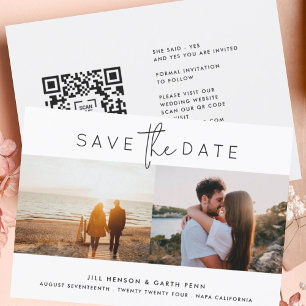 Save The Date Photo QR de code moderne modifiable noir blanc