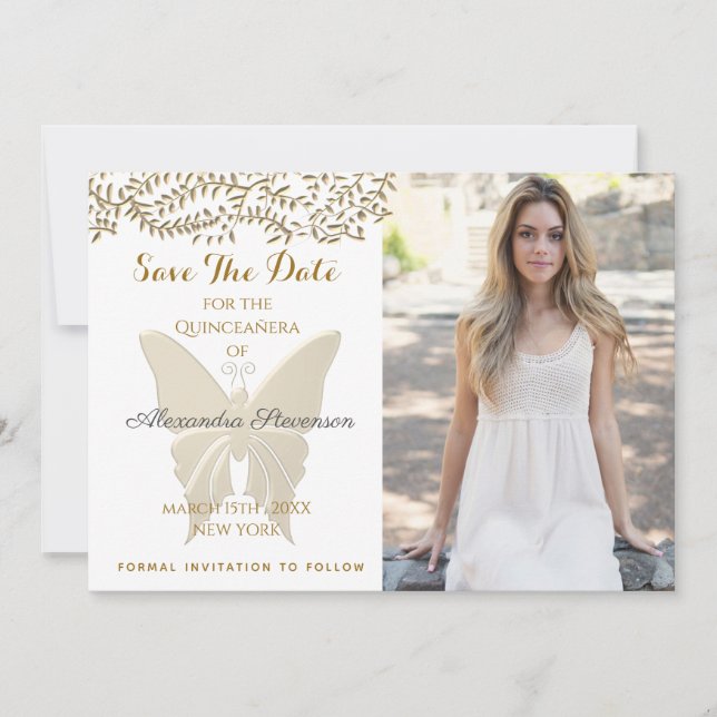Save The Date Photo Quinceanera Gold (Devant)