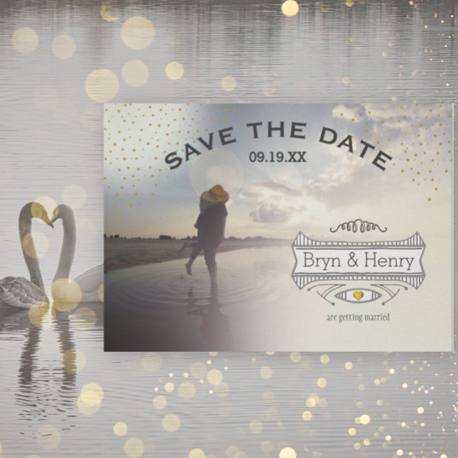 Save The Date Photo Retro Gold Lights Gold Enregistrer la date (Créateur téléchargé)