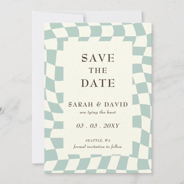 Save The Date Photo Retro Super Green Checkerboard (Devant)