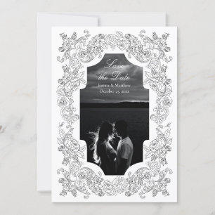 Save The Date Photo romantique baroque noir et blanc