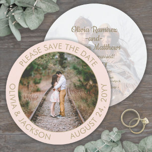 Save The Date Photo Rond Unique Moderne Rose Pâle Or Mariage