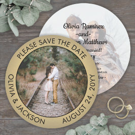 Save The Date Photo ronde unique Mariage Faux noir & or Faux Foi