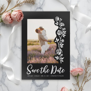 Save The Date Photo Rose noir blanc romantique simple