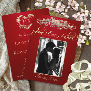 Save The Date Photo, Roses & Monogramme - Rouge