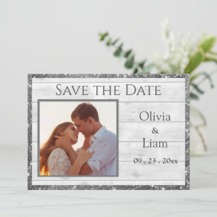 Save The Date Photo Rustic White Wood Grain Parties scintillant 