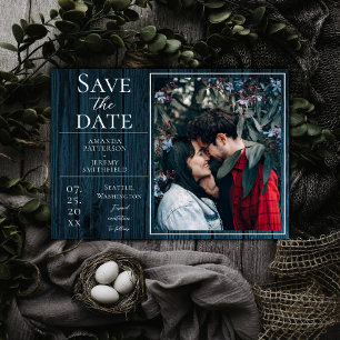 Save The Date Photo simple et rustique   Bleu Enregistrer la dat