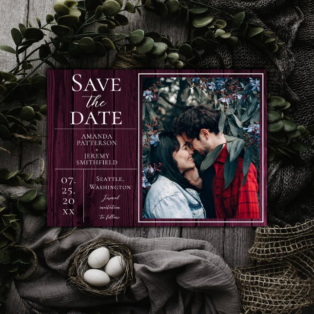 Save The Date Photo simple et rustique | Magenta Enregistrer la  (Magenta Rustic and Simple Photo Save the Date)