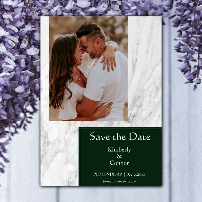 Save The Date Photo simple marbré vert émeraude (Emerald Green Simple Marbled Photo Save the Date)