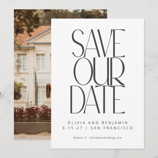 Save The Date Photo simple moderne élégant noir et blanc tendanc (Devant / Derrière)