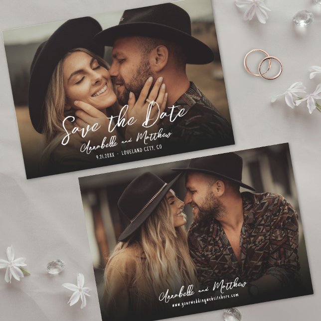 Save The Date Photo Simple Rustique Écriture Mariage Bohème (Photo Simple Rustic Script Boho Wedding Save the Date)