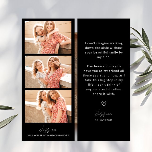 Save The Date Photo Strip 3 Pictures Bridesmaid Proposal Card (Photo Strip 3 Pictures Bridesmaid Proposal Card)