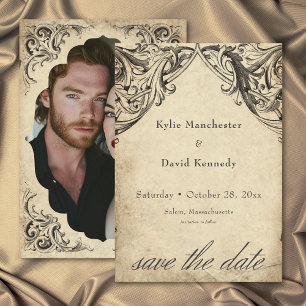 Save The Date Photo sur parchemin noir vintage jusqu'à la mort