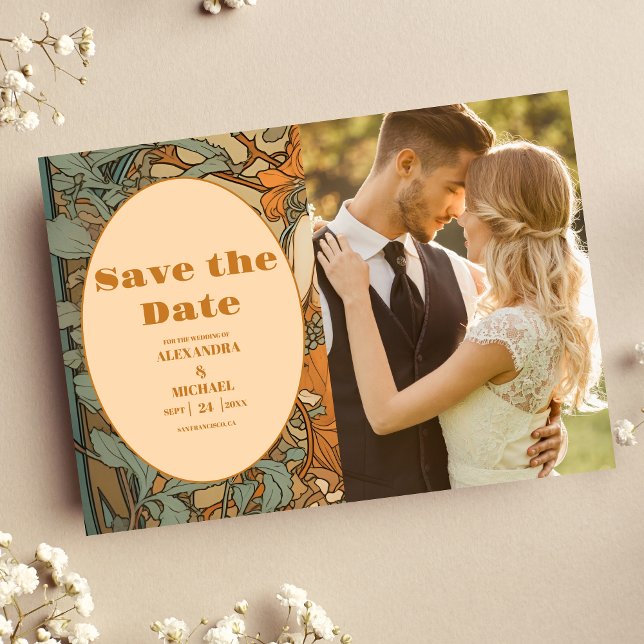 Save The Date Photo Terracotta Floral Art Nouveau Mariage (Créateur téléchargé)